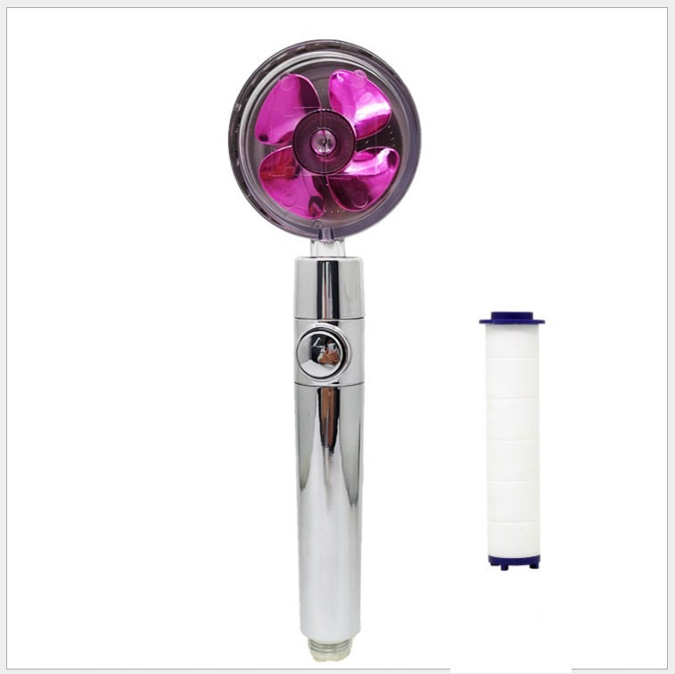 US Local Propeller Driven Shower Head With Stop Button And Cotton Filter Turbocharged High Pressure Handheld Shower Nozzle