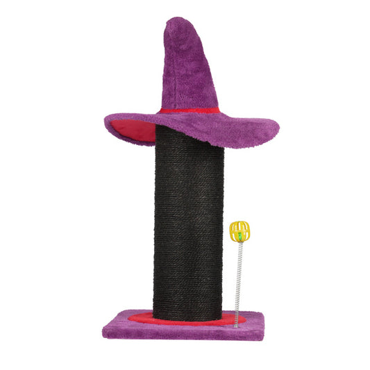 US Local Wizard Hat Cat Scratching Post With Spring Ball Toy For Indoor Cats, Halloween Spooky Cat Scratcher, Purple