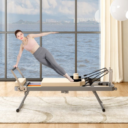 US Local Pilates Reformer Machine For Home Gym Workout, Foldable Pilates Equipment With High Strength Alloy Springs For Beginners, Up To 330lbs