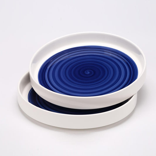 US Local White-Blue Ceramic Dinner Plates Set of 2 - Microwavable Plates for Heating Food Stylish Dinner Plates Dishwasher Safe Ceramic Plates