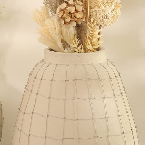 Leianna Handmade Large Terracotta Vase With Wireframe Contemporary Design, Handmade