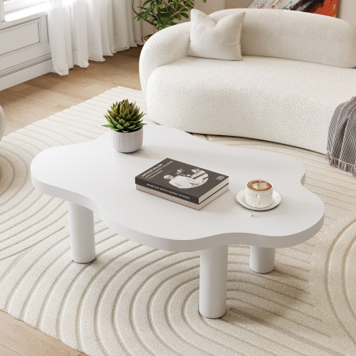 UK Local Cloud Shaped Coffee Table, Irregular White Tea Table, Round Corner End Table, Modern Coffee Table With 4 Legs, For Living Room Furnitur, Easy Assembly