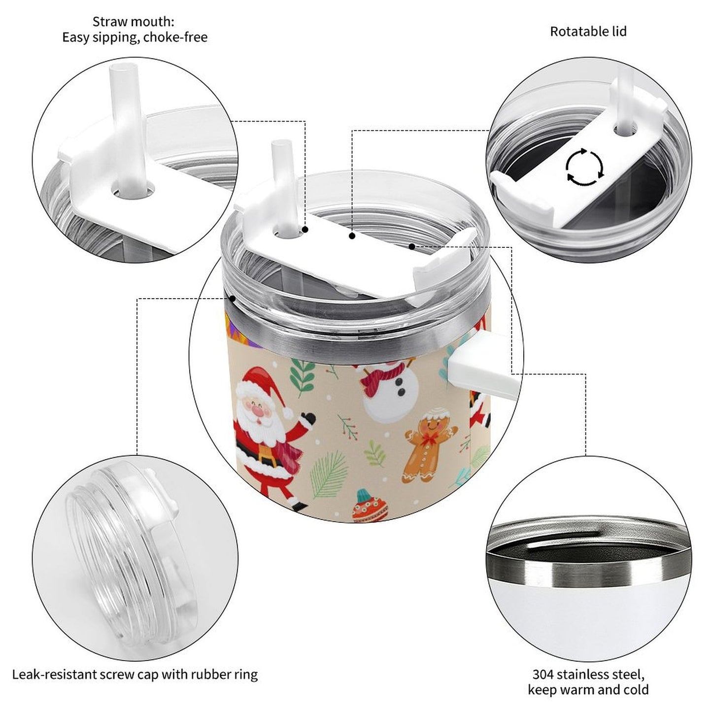 POD US Local Tumbler 40 oz Large Capacity Car Cup Christmas Santa, Gifts