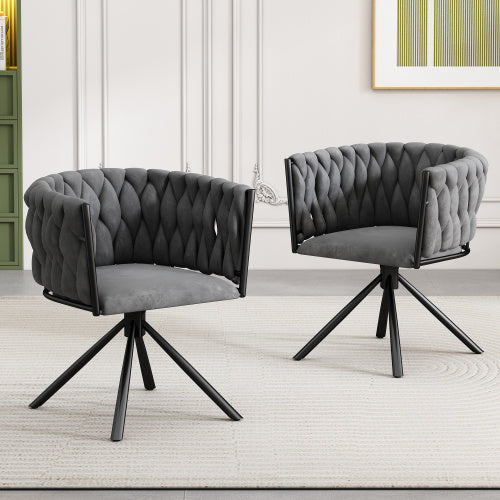 UK Local Velvet Dining Chair, Single Light Luxury Living Room Bedroom Swivel Chair, Leisure Swivel Chair With Four Metal Support Legs, Gray