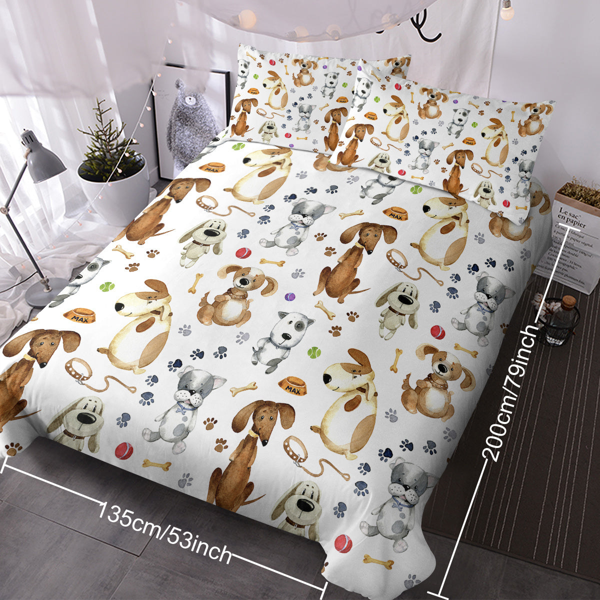 US & UK Local Kids' Duvet Cover Sets Animals Pastel Duvet Covers Cartoon Dogs Paws Pattern Bed Sets 3 Pieces 1 Duvet Cover And 2 Pillow Cases Cute Puppy Dogs Bedding For Kids