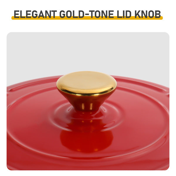 US Local Cast Iron 6QT Cooking Pot - Gradient Red - Includes Two Silicone Gloves - Enamel Pot