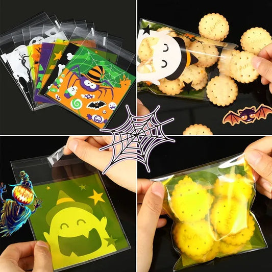 US Local 450 Pcs Halloween Cellophane Treat Bags Self-sealing Clear Candy Cookie Bags Pumpkin Ghost Black Cat Skull Trick Or Treat Bags For Halloween Birthday Trick Or Treat Party Favors Supplies