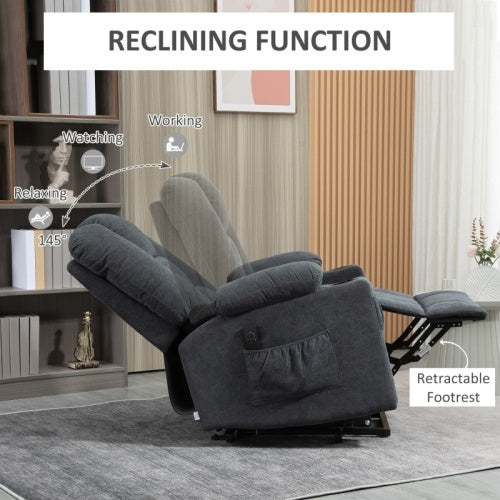 UK Local HOMCOM Electric Riser Recliner Armchair Oversized Chair With Cup Holder Side Pockets For Elderly In Living Room, Charcoal Grey