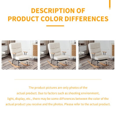 UK Local Rocking Chair, Boucle Fabric Tufted Rocking Chair, Armchair With Metal Legs And Wood Base, High Back Rocking Tub Chair With Comfortable Footrest And Adjustable Recliner For Living Room, Bedroom, White