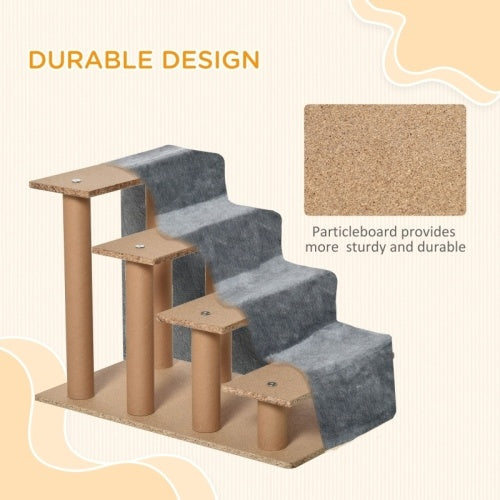 UK Local PawHut Four-Step Dog Stairs, With Washable Plush Cover, For High Bed Sofa, Dog Stairs For Small Dog And Cat - Light Grey