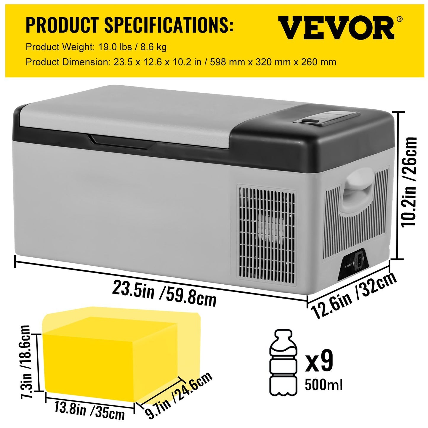 VEVOR 12 Volt Refrigerator 16 Qt, Portable Mini Car Fridge Cooling Range & App Contro DC & 110-240V AC Electric Compressor Cooler For Truck Vehicle RV Boat Outdoor & Home Use, Grey