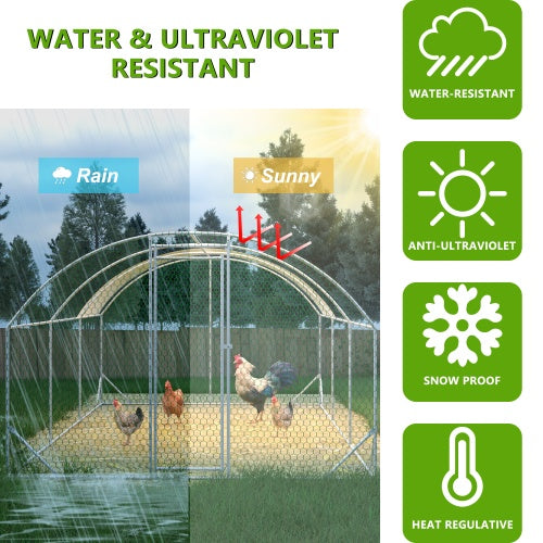 US Local Large Chicken Coop Metal Chicken Run With Waterproof And Anti-UV Cover, Dome Shaped Walk-in Fence Cage Hen House For Outdoor And Yard Farm Use, 1 Tube Diameter, 9.84 X 19.68 X 6.56