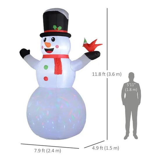 CA Local 12FT Christmas Inflatable Decorations, Xmas Blow Up Snowman With Rotating Colorful LED Light For Indoor, Outdoor