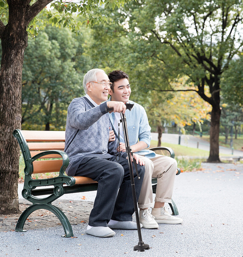 UK Local Adjustable Walking Stick Cane With LED Flashlight SOS Alarm Button For Senior Travel Hiking Trekking Pole Folding Crutch Handle Strap 5 Gears