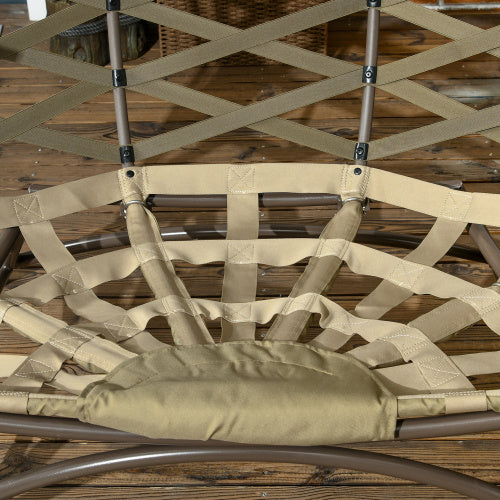 UK Local Outsunny 2 Seater Egg Chair Outdoor, Folding Weave Garden Furniture Chair With Cushion, Cup Pockets - Khaki