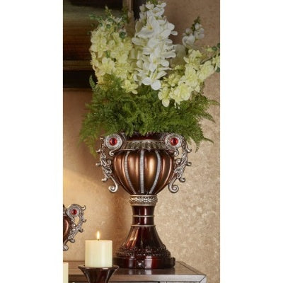 17.5 Tall Delicata Urn-Shaped Decorative Vase, Bronze With Silver Accents