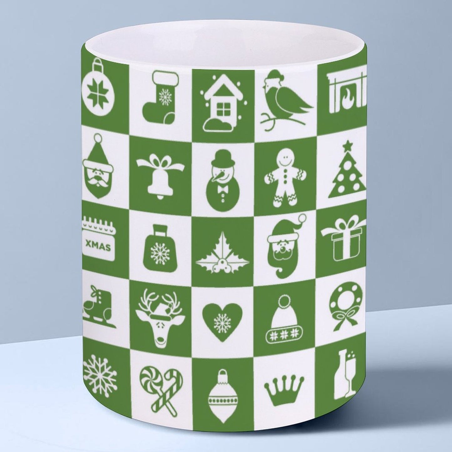 POD US Local White mug with full print, Christmas Santa Claus Reindeer Green 0052