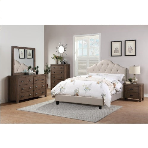 USA Local Contemporary 1pc Queen Size Bed Adjustable HB Light Brown Polyfiber Tufted Upholstered Wooden Bedframe Bedroom Furniture
