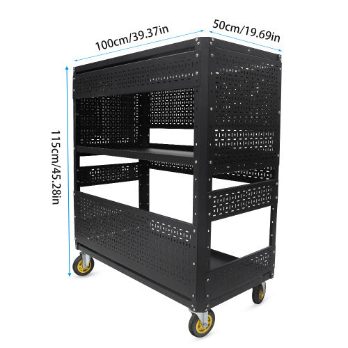 US Local 3-Tier DIY Detachable Utility Cart Storage Tool Cart With Steel Pegboard, Foldable Rolling Tool Cart With Wheels For Garage Organizer And Tool Storage