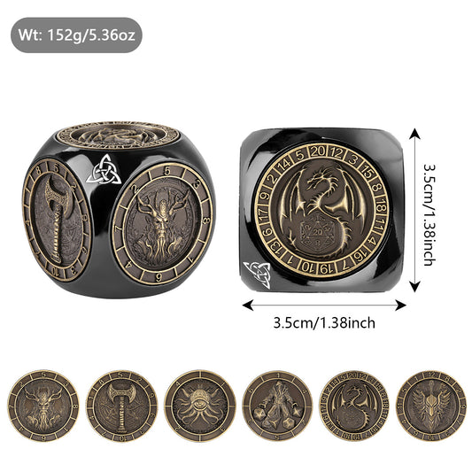 US Local 6-pack DND Dice Wheel Gift Box Set, Retro Wheel Metal Polyhedral Board Game Prop, Desktop Role Playing Decoration Collectibles Game Dice Accessories