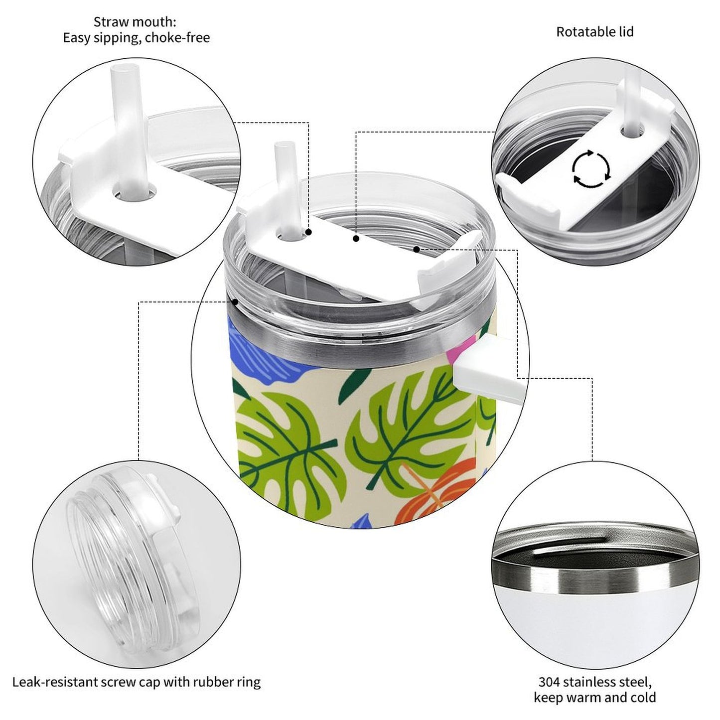 PHDT00467 POD US Local Tumbler 40 oz Large Capacity Car Cup Tropical, Vibrant