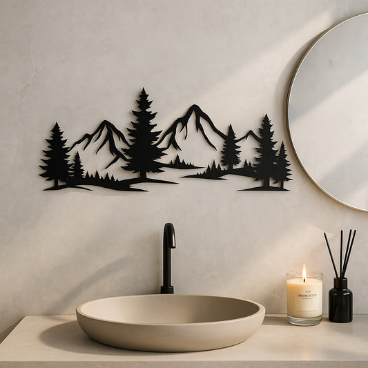 US Local Rustic Metallic Wall Art,Evergreen Forest Mountain Design,Great For Child's Room