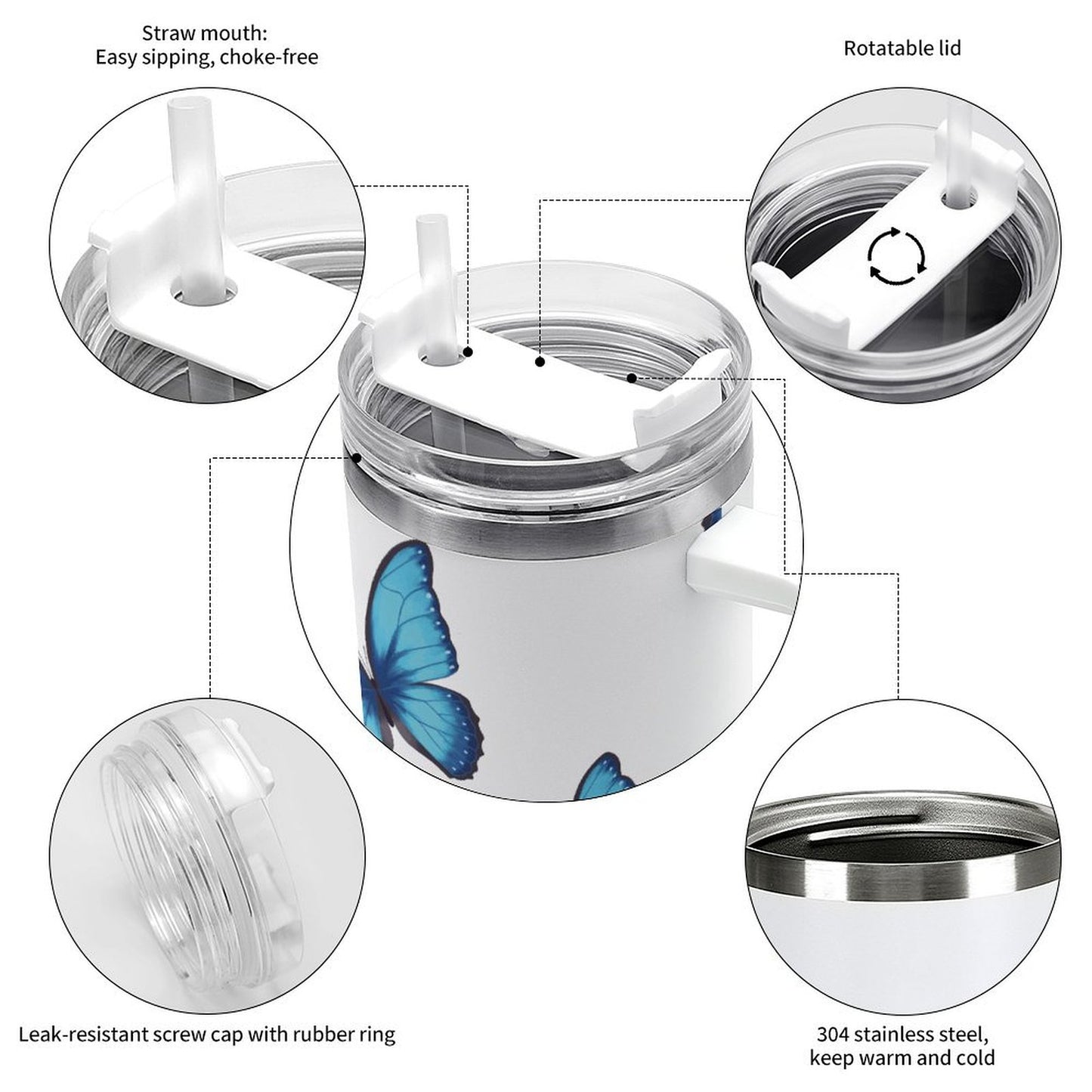 PHDT00489 POD US Local Tumbler 40oz Large Capacity Car Cup Blue Morpho Butterfly