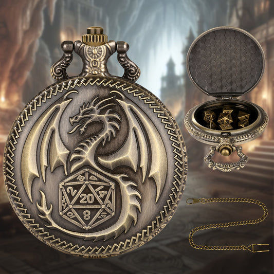 US Local Creative Thick Chain Pocket Watch Set, Equipped With 7 Mini DND Game Polyhedral Metal Dice Tabletop Role-playing Game Dice, Enhancing RPG Gaming Experience And Providing Players With Unique Gifts