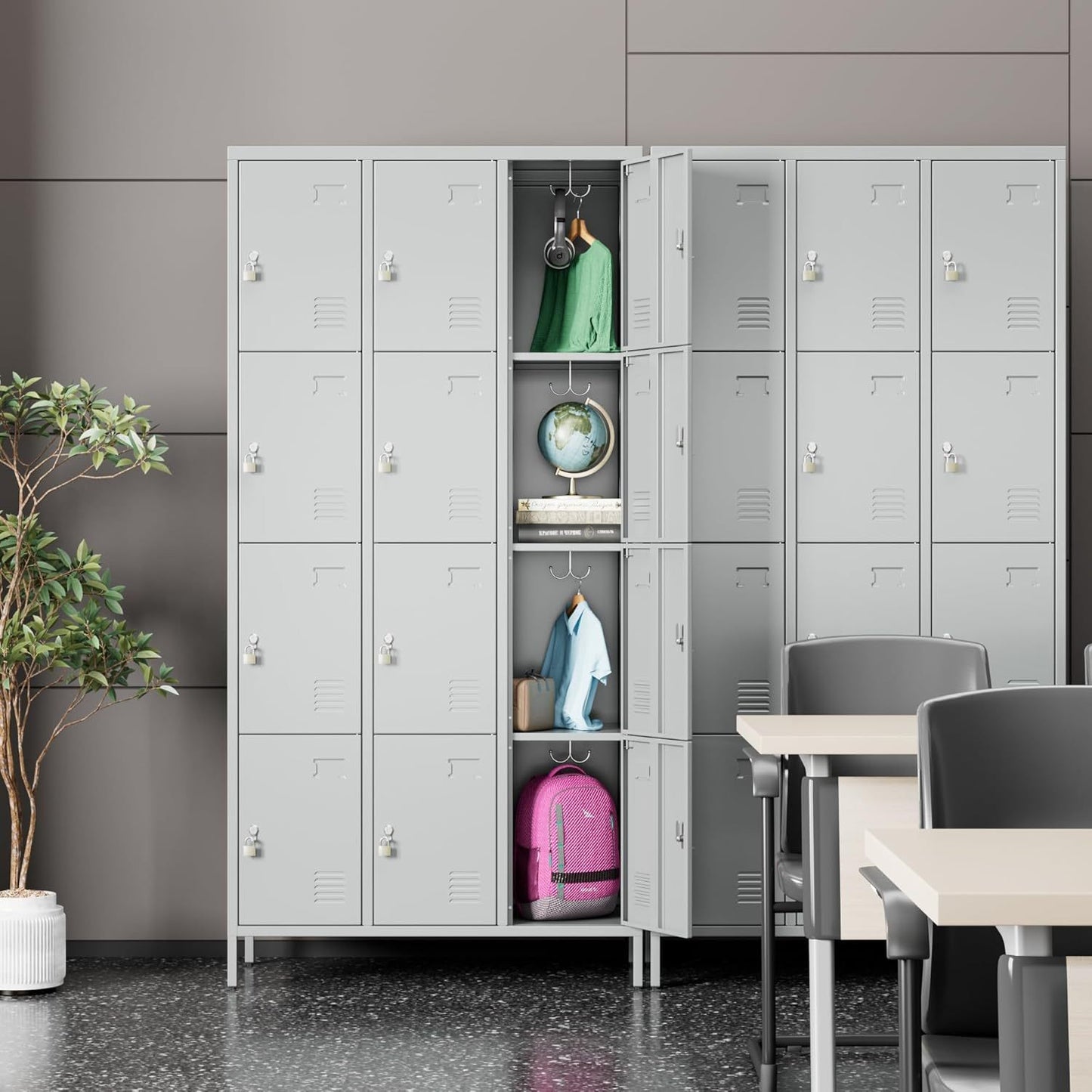 US Local Metal Lockers For Employees With 12 Door & Hooks,Metal Storage Locker With Lock And Card Slot For School Office Garage Gym Bedroom Home,Assembly Required,12 Doors Light Grey