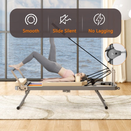 US Local Pilates Reformer Machine For Home Gym Workout, Foldable Pilates Equipment With High Strength Alloy Springs For Beginners, Up To 330lbs