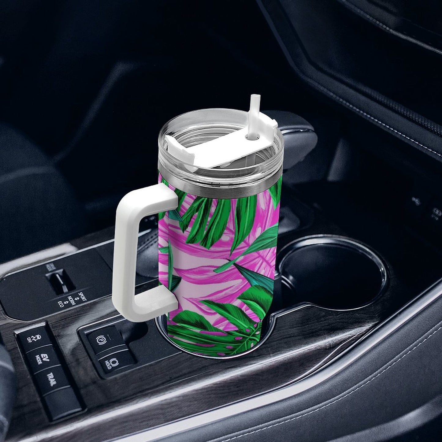 PHDT00466 POD US Local Tumbler 40 oz Large Capacity Car Cup Tropical, Monstera, Pink