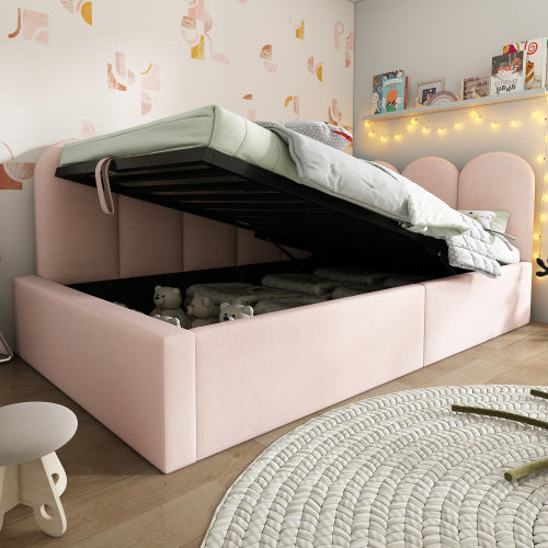 UK Local Upholstered Daybed Bed With Storage,Ottoman Bed 3FT Single Sofa Bed 90X190cm, Daybed With Hydraulic Storage Bed Frame, With Metal Slatted Frame, Velvet, No Mattress