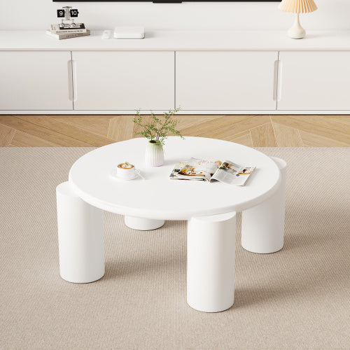 UK Local White Round Coffee Table,Wooden Painted Coffee Table,Tea Table, Cute Wooden Modern Center Table With 4 Legs For Bedroom Apartment, Living Room, Farmhouse