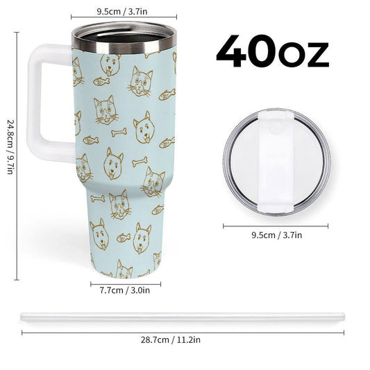 PHDT00262 POD US Local Tumbler 40 oz Large Capacity Car Cup Cat Dog Fish Bones Pets Green