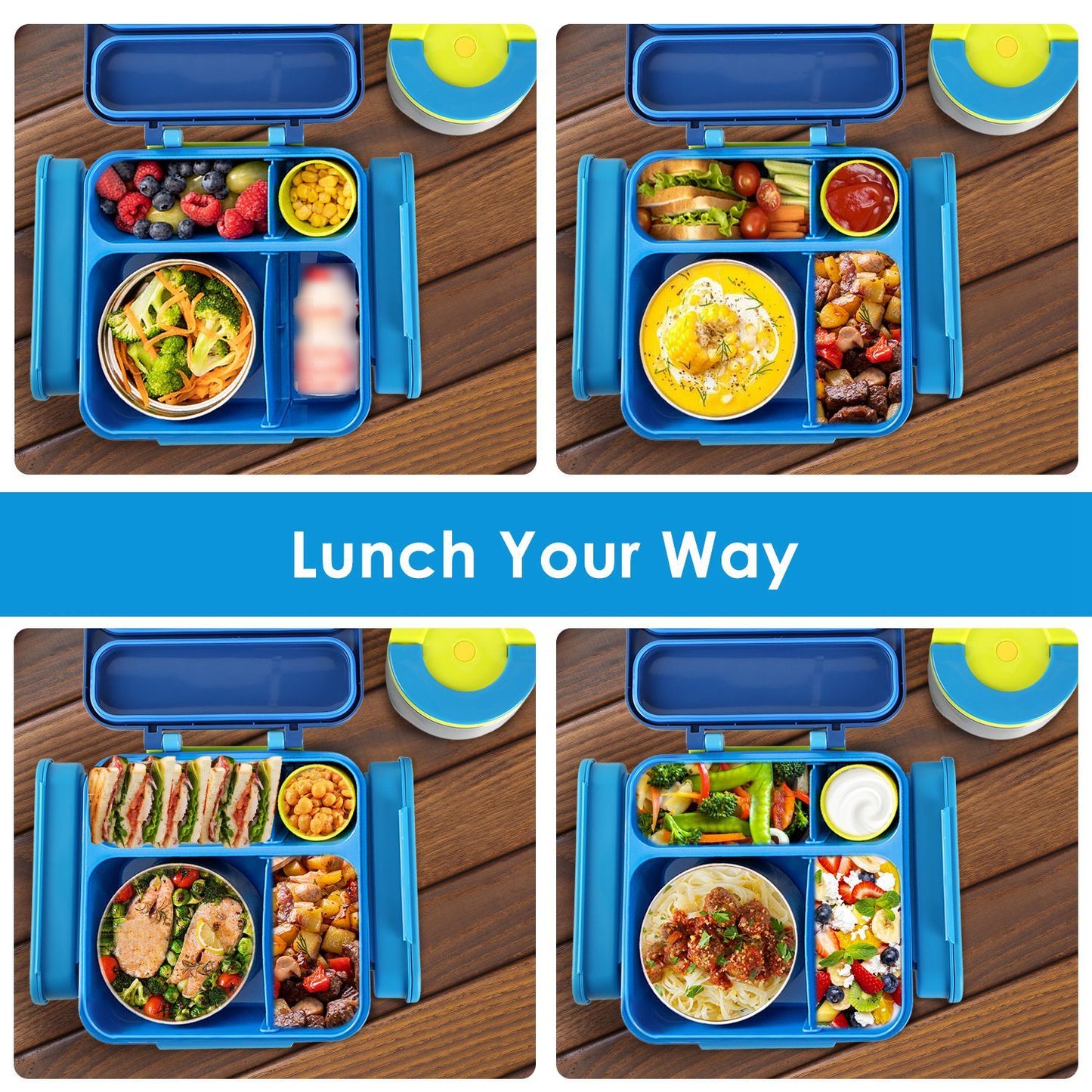 1Pc Kids Lunch Box Thermal Lunch Container With Insulated Storage Bag 2 Compartments Spoon Fork Case Food Safe Spill Resistant