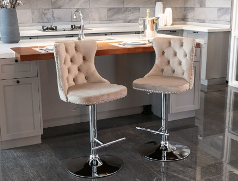 US Local 2-piece Set Of Rotating Velvet Bar Stools