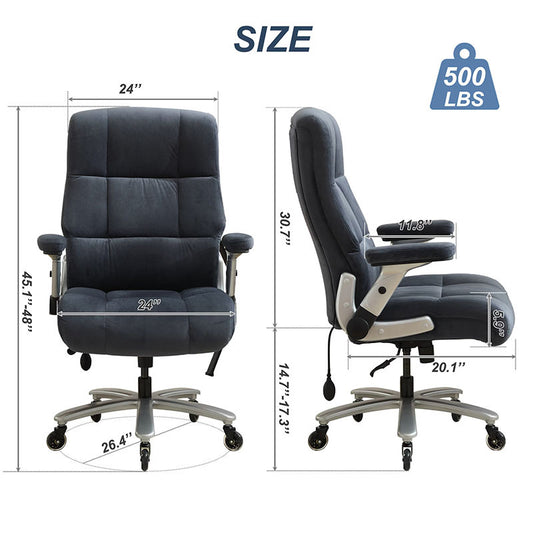 US Local Big And Tall Office Chair 500lbs With Adjustable Lumbar Support, Fabric Executive Computer Chair With 2D Flip-up Armrests, Ergonomic Chair Quiet Rubber Wheels, Extra Wide Seat, Adjustable Headrest