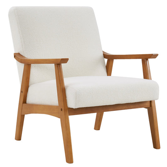 US Local Armrests In Solid Wood, Upholstered, Teddy Velvet, Off-white, Interior Lounge Chair