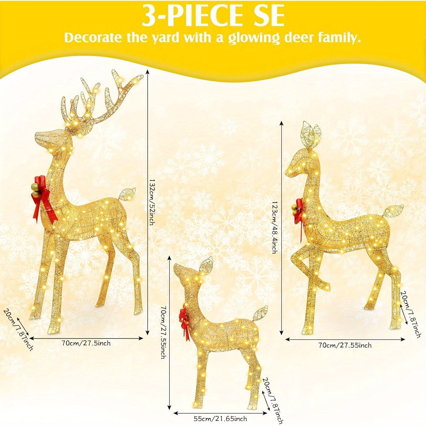 US Local Golden Christmas Reindeer Set - 3-Piece Holiday Decoration