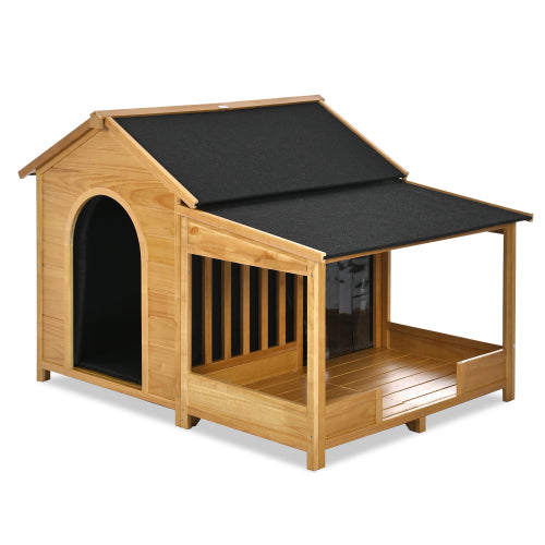 US Local 60.2 Large Outdoor Dog House With Insulated Liner For Winter Waterproof Dog Kennel For Medium & Large Dogs, Dog House With Porch And Asphalt Roof And Elevated Floor, Nature