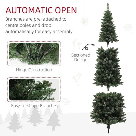 CA Local 6 ft Artificial Pencil Christmas Tree With 618 Branches, Pinecones, Metal Stand, Realistic Xmas Tree For Home