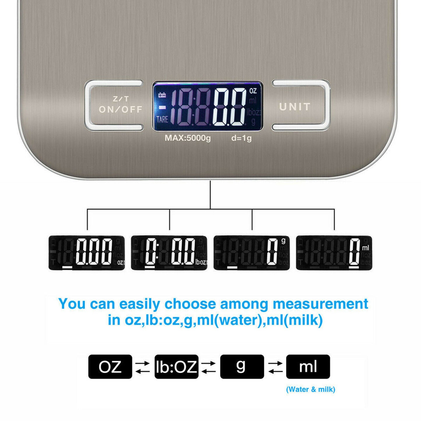 US Local Digital Electronic Kitchen Food Diet Postal Scale Weight Balance 5KG 1g 11lb Kitchen Scales Stainless Steel Weighing For Food Diet Postal Balance Measuring LCD Precision Electronic