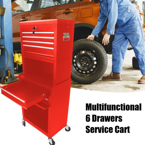 US Local High Capacity Rolling Tool Chest With Wheels And Drawers, 6-Drawer Tool Storage Cabinet--RED