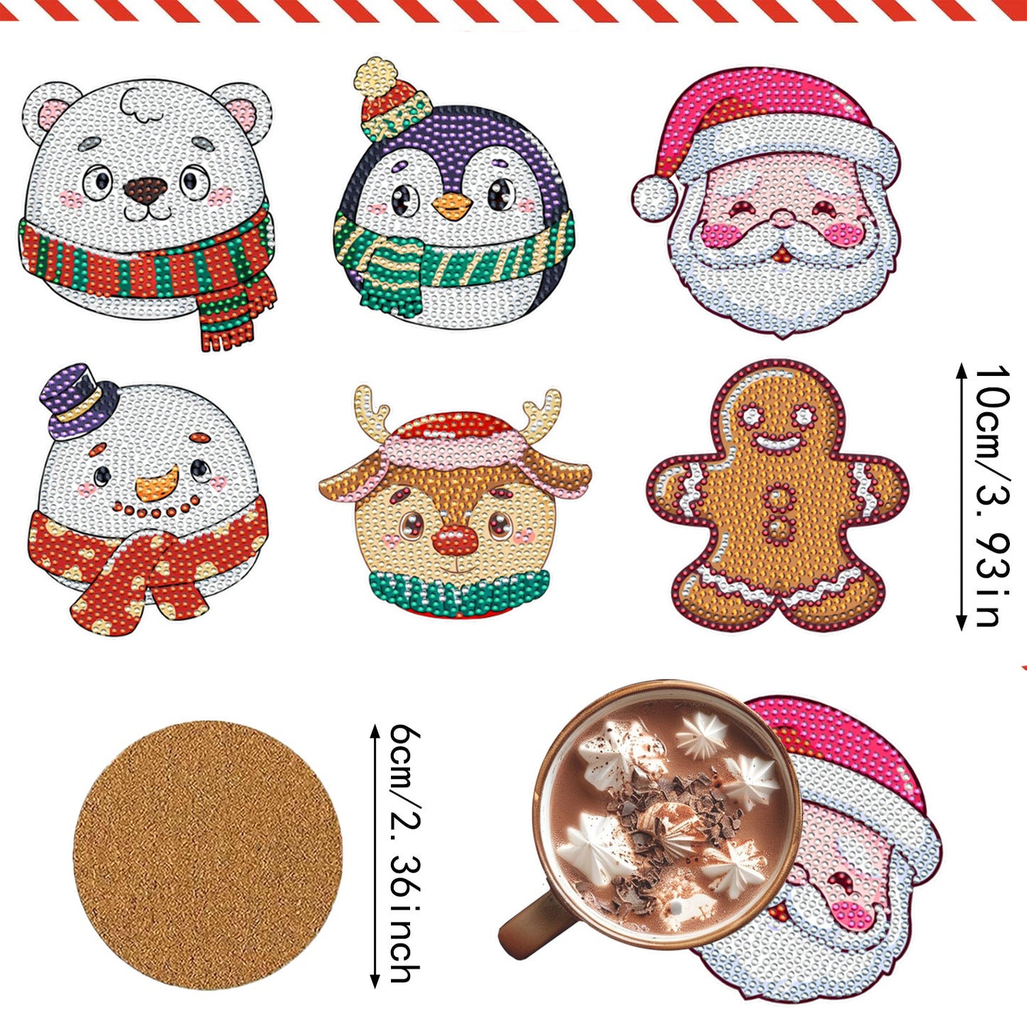 6Packs Christmas Rhinestones Art Coaster