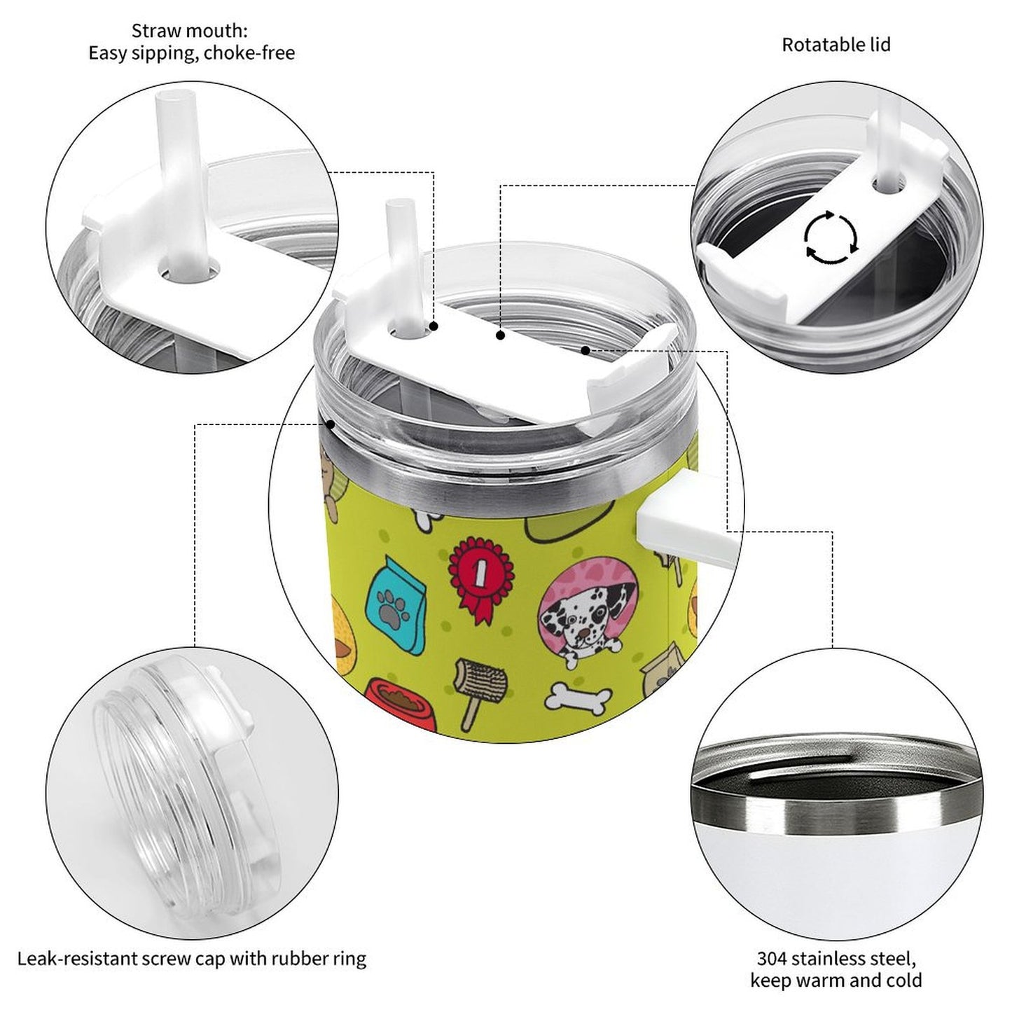 PHDT00383 POD US Local Tumbler 40 oz Large Capacity Car Cup Green, Dog, Bone