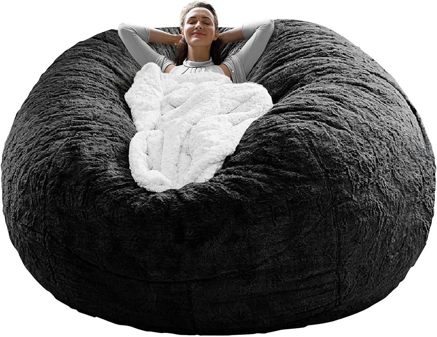 USA Local Bag Chair Coverit Was Only A Cover, Not A Full Bean Bag Chair Cushion,Big Round Soft Fluffy PV Velvet Sofa Bed Cover, Living Room Furniture, Lazy Sofa Bed Cover,5ft Black