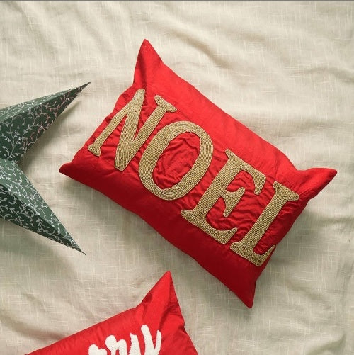 US Local Handmade Red Noel Bead Wooden Pillow