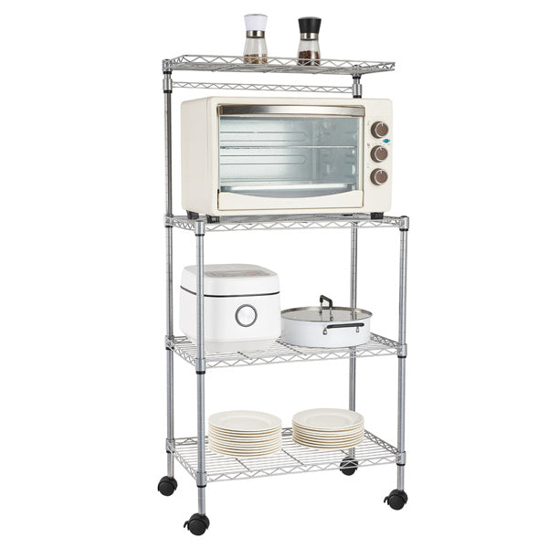 4-layer Powder Coated Wheeled Microwave Oven Rack, Stainless Steel