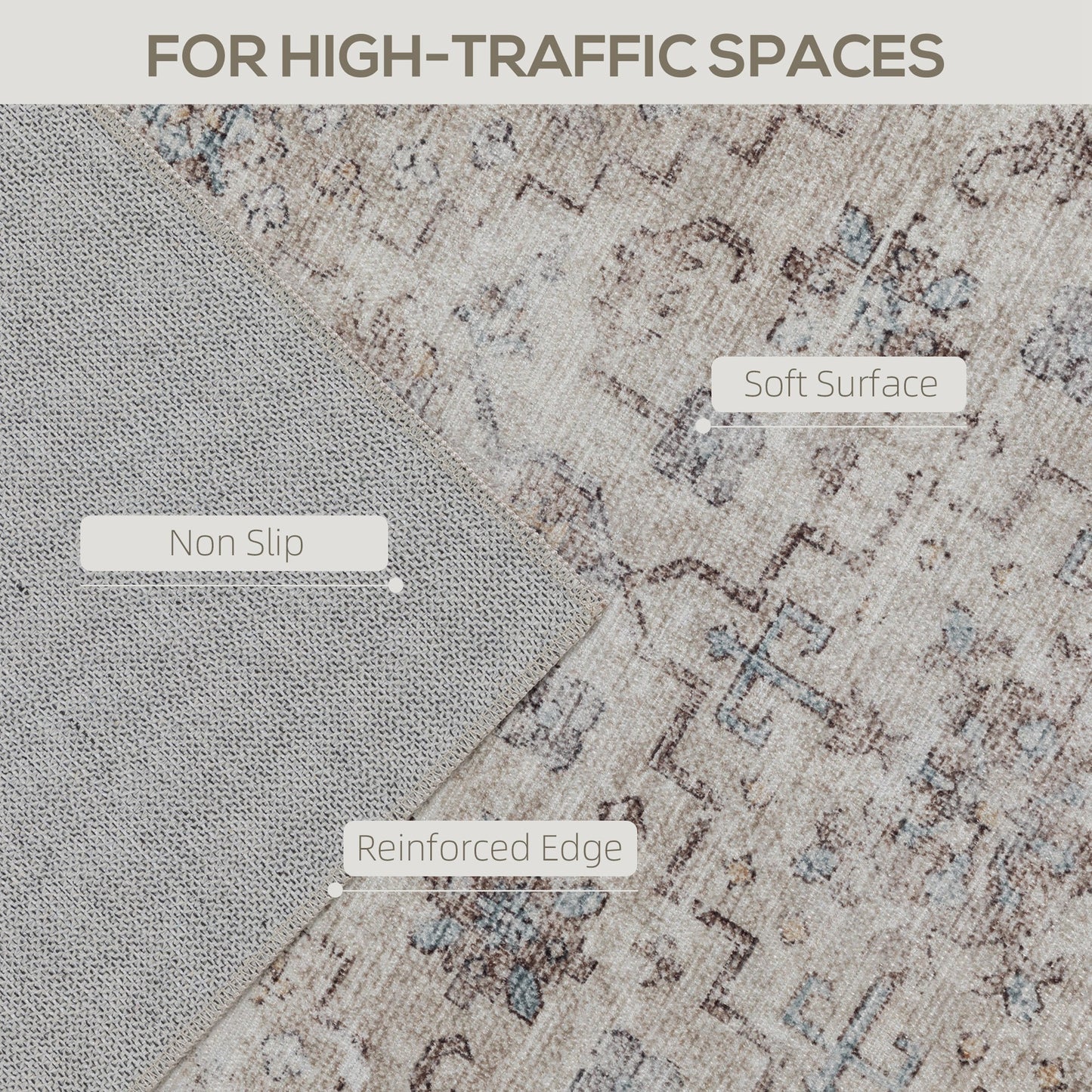 8x10 Machine Washable Area Rug , Non-Slip Traditional Floor Carpet For Living Room, Bedroom, Light Mixed-Brown