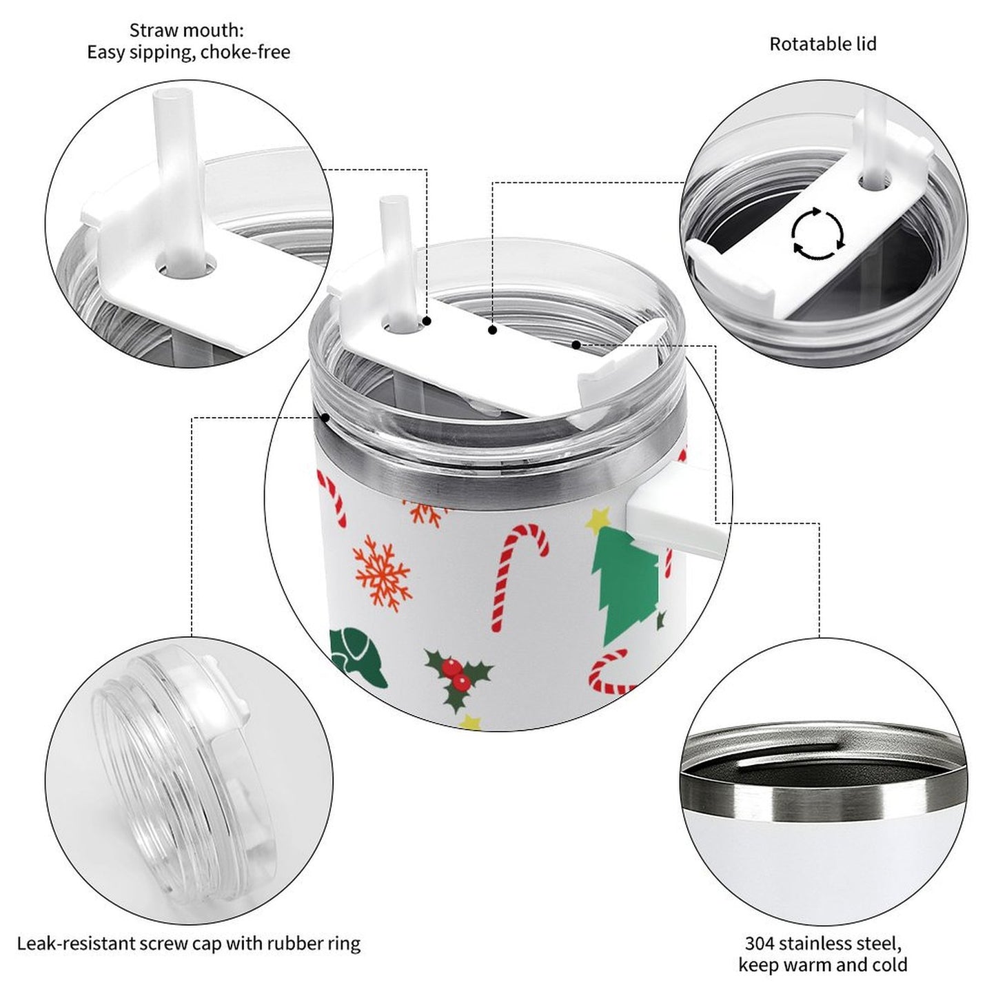 PHDT00322 POD US Local Tumbler 40 oz Large Capacity Car Cup Christmas Tree Dog Cat Candy Cane Snowflake Leaves